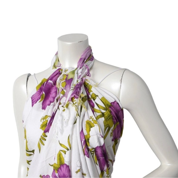 Hibiscus Hawaiian Floral Sarong Swimsuit Cover Up Wrap Vacation Purple White - Picture 6 of 8